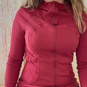 Lululemon red athletic sweater with hoodie